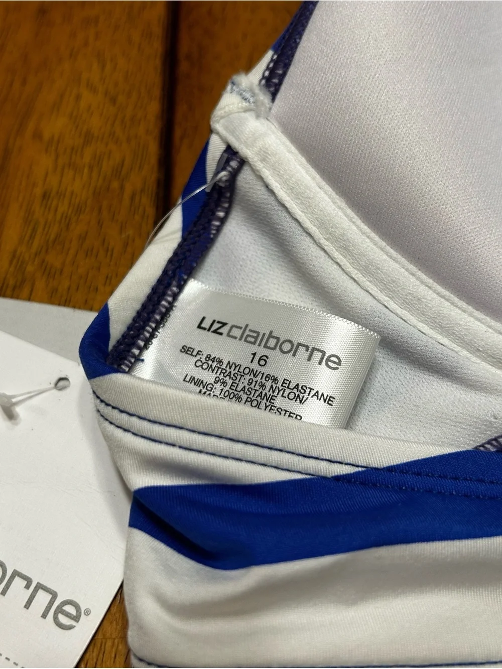 Liz Claiborne Blue and White Striped Halter Bikini Top One-Piece
